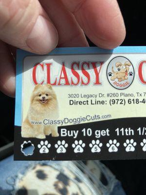 Picture of THEIR business card with a Pom showing what I wanted MY Pom to look like.