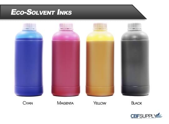 Eco-Solvent inks available in cyan, magenta, yellow, and black.