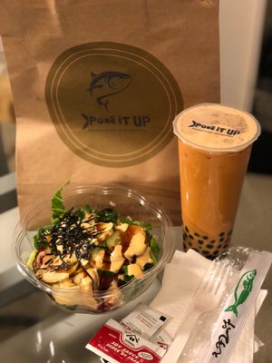 Signature Poke Bowl and Cold Thai Iced Tea boba To-Go