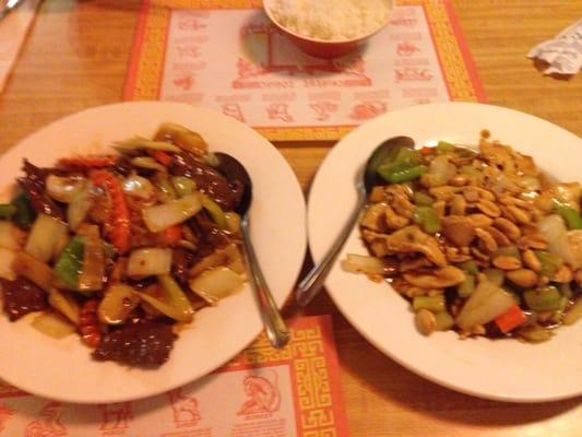 Spicy Sichuan beef and gong bao chicken