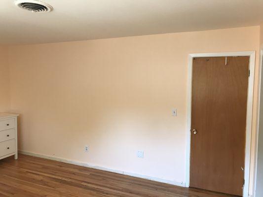 The customers baby actually picked this peach/pink color for her bedroom with white trim (base and door moldings are getting replaced)