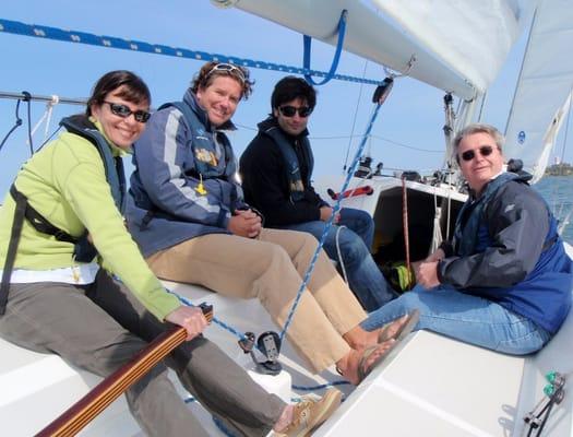 Happy students during a sailing class