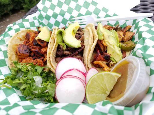 From left to right. Al pastor, asada, and pollo. Amazing!