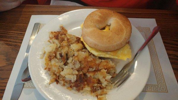 My son enjoyed his bagel sandwich and liked the hashbrowns