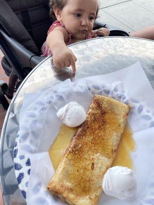 My daughter couldn't resist reaching for my plate as the food came out