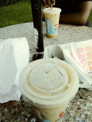 Outside table ice cold milk and an ice cold chocolate