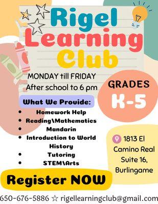 Rigel Learning Club is now open for enrollment!