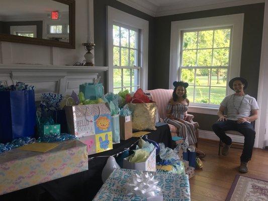 Spacious side room with fireplace (we used for opening gifts)