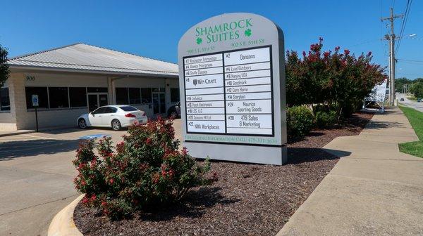 A view of our building and sign from the street.