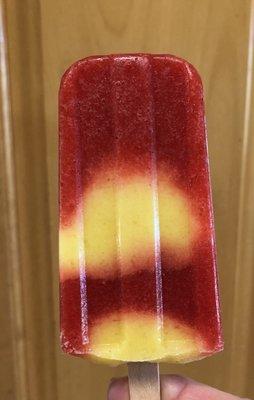 Strawberry, mango, pineapple popsicle.  We call it the Lava Flow!