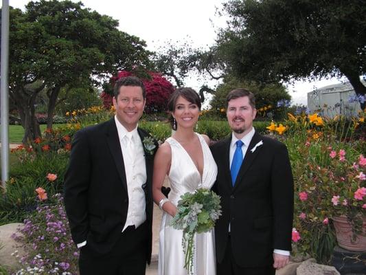 A happy formal outdoor wedding.