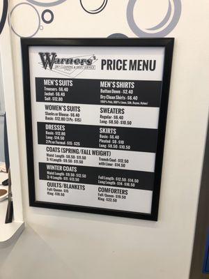 Dry Cleaning Prices