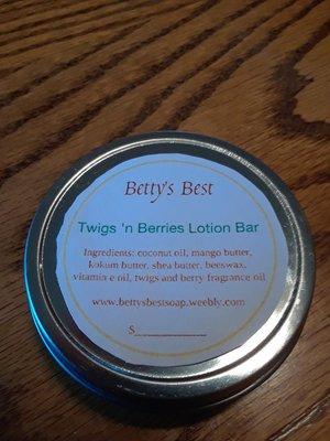 Lotion bars in convenient reusable tin containers.