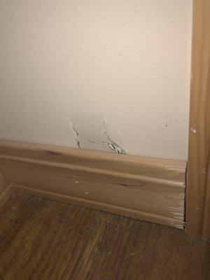 There are multiple areas where they left holes in drywall and splintered our baseboards jamming them back into place.