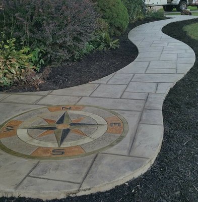 Stamped concrete walkway, large ashlar pattern