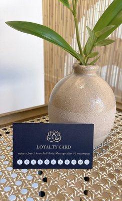 Loyalty Program: Free 1 hour Full Body Massage after 10 treatments