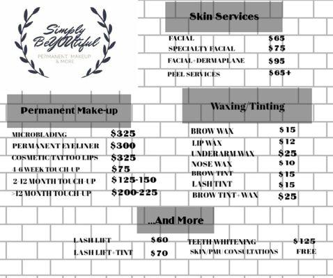 Simply BeYOUtiful Service Menu