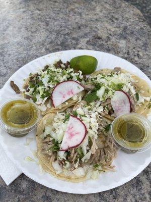 2 carnitas tacos and 1 asada taco