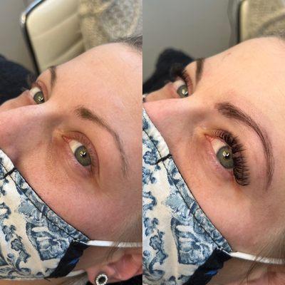 Before and after hybrid lash extensions