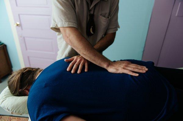 Clive, using myofascial release to relieve back pain.