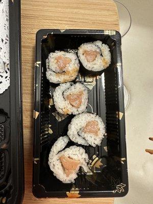 The tuna roll where you can clearly see the color of the tuna is off/ old. Smelled fishy too