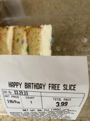 Birthday cake slice.