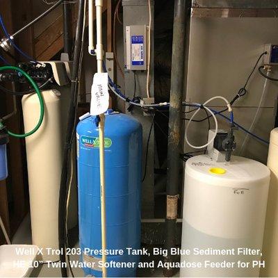 Well X Trol 203 Pressure Tank, Big Blue Sediment Filter, HE 10" Twin Water Softener and Aquadose Feeder for PH