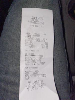 Receipt to show price!