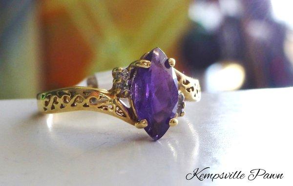 Marquise Amethyst Filigree Ring in Yellow Gold