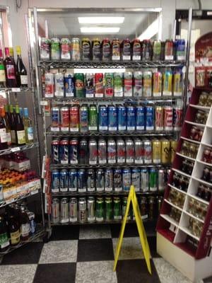 Colorful selection of single beers in the walk in cooler.