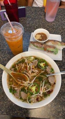 Pho P5 - Eye Round Steak and Beef Meatball Noodle Soup  Thai tea