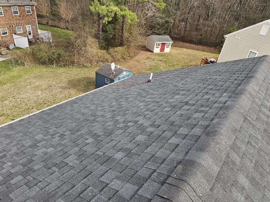 Rear view of Tamko charcoal roof Installation