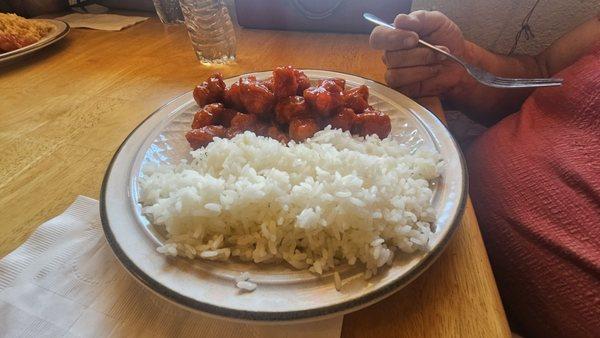 General's chicken and plain rice.