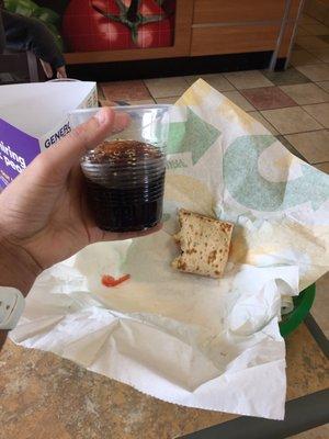 My half eaten sandwich with Dr.Pepper I got with a water cup.