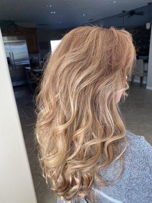 Side view of red head balayage