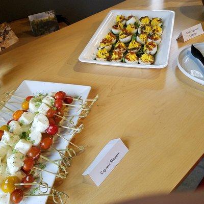 Caprese Skewers and Deviled Eggs with Truffle Oil served by Cardinal Spirits!