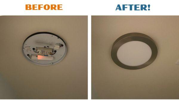 ceiling light replacement before/after