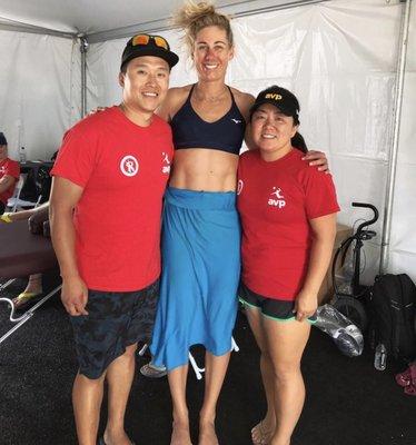 With Olympian April Ross at the Manhattan Beach Open med tent.