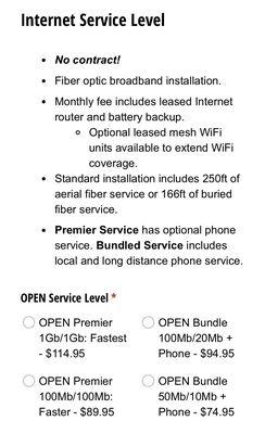 Pricing List for Internet