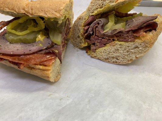 Wheat 6" sandwich roast beef pepperoni pastrami pickles and