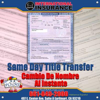 we can Change owners on thetitle ( Name Transfer)we Service Wasco, Shafter, Mcfarland, Buttonwillow the DMV Alternative