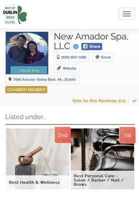 Vote for Amador Spa. Support the local business.
Click the link below to vote for Amador Spa：

https://tinyurl.com/amador-spa