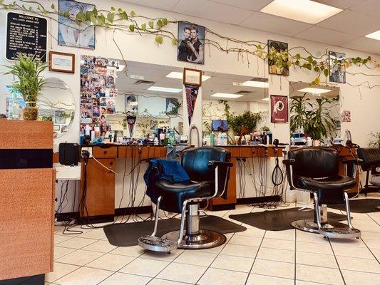 Barbers stations as you walk in.