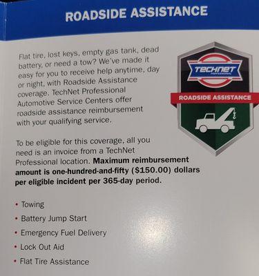 Most purchases come with a free Roadside Assistance plan.