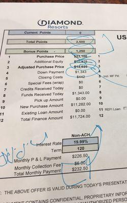 Rock bottom best deal.  "Baby package" for 2500 points + 1250 bonus.  Only $12,625. A Loan Shark 19.99% Interest Rate!  omg