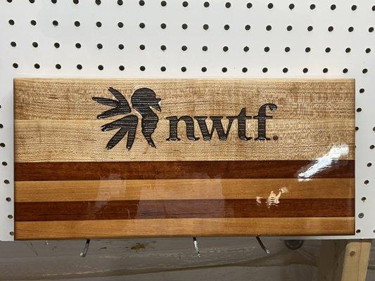 Hardwood cutting board with custom logo engraved