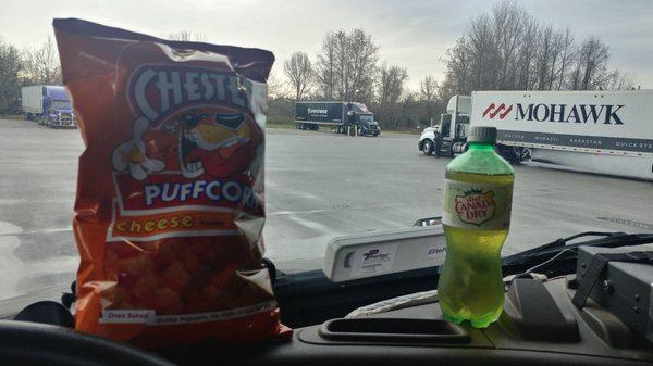 my usual diet ginger ale.. but have to be careful with these puffcorn cheese they're like crack to me. one hit and you want more and more.