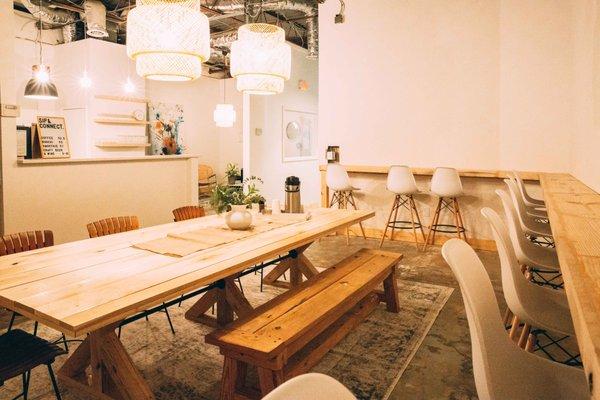 Community table and co-working/lifestyle space.