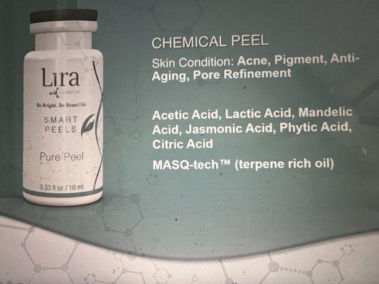 Our newest most advance peel by Lira Clinical. Comparable to a Jessner peel with no down time. Comes with take home after care products.