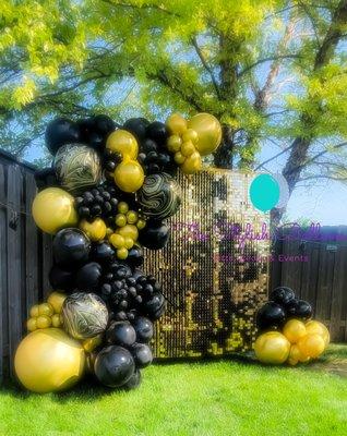 Shimmer wall backdrop with Deluxe Balloon garland for Graduation 2023.